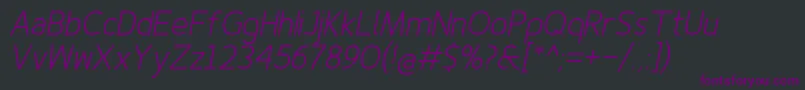 Finenessprolightitalic Font – Purple Fonts on Black Background