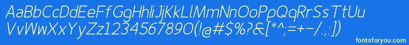 Finenessprolightitalic Font – Yellow Fonts on Blue Background