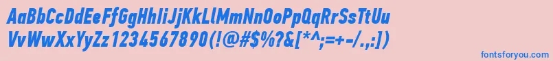 PfdintextcompproBolditalic-Schriftart – Blaue Schriften auf rosa Hintergrund