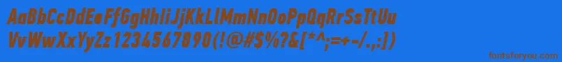 フォントPfdintextcompproBolditalic – 茶色の文字が青い背景にあります。