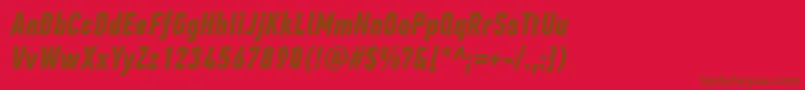Czcionka PfdintextcompproBolditalic – brązowe czcionki na czerwonym tle