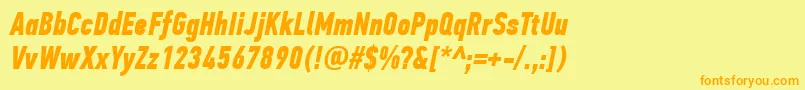 フォントPfdintextcompproBolditalic – オレンジの文字が黄色の背景にあります。
