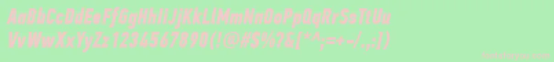 PfdintextcompproBolditalic-fontti – vaaleanpunaiset fontit vihreällä taustalla