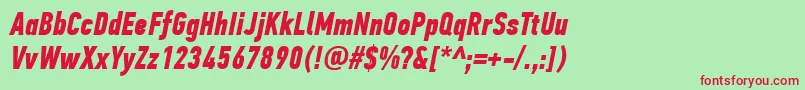 フォントPfdintextcompproBolditalic – 赤い文字の緑の背景