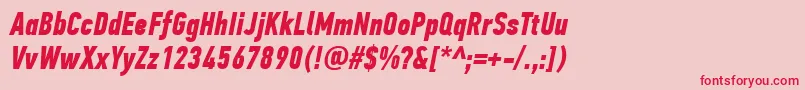 PfdintextcompproBolditalic-fontti – punaiset fontit vaaleanpunaisella taustalla