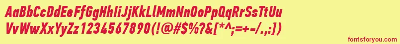 PfdintextcompproBolditalic-fontti – punaiset fontit keltaisella taustalla