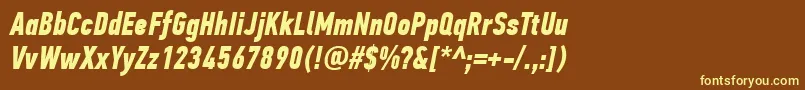 PfdintextcompproBolditalic-fontti – keltaiset fontit ruskealla taustalla
