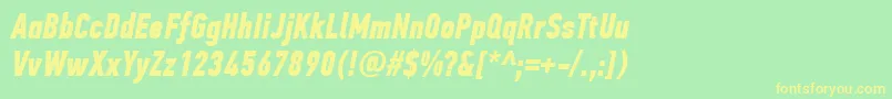 PfdintextcompproBolditalic-fontti – keltaiset fontit vihreällä taustalla
