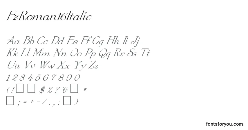 Шрифт FzRoman16Italic – алфавит, цифры, специальные символы
