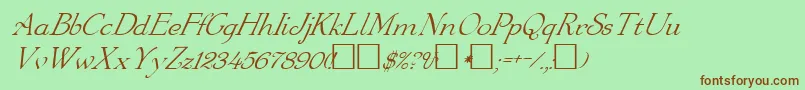 Fonte FzRoman16Italic – fontes marrons em um fundo verde