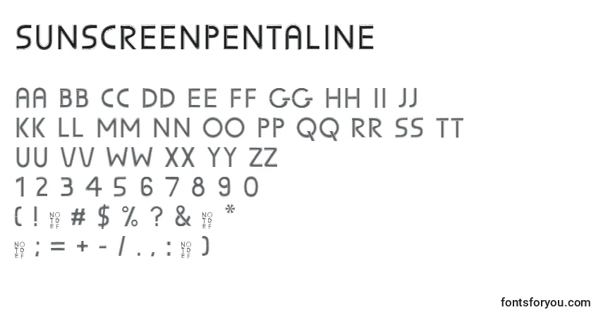 Czcionka SunscreenPentaline – alfabet, cyfry, specjalne znaki