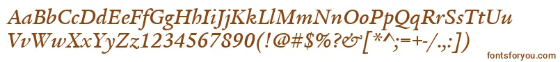 ItcLegacySerifLtMediumItalic-fontti – ruskeat fontit valkoisella taustalla