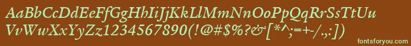 ItcLegacySerifLtMediumItalic Font – Green Fonts on Brown Background