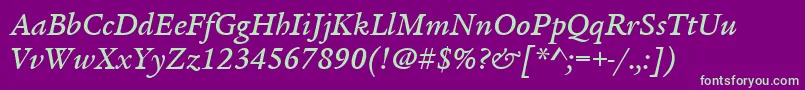 ItcLegacySerifLtMediumItalic Font – Green Fonts on Purple Background