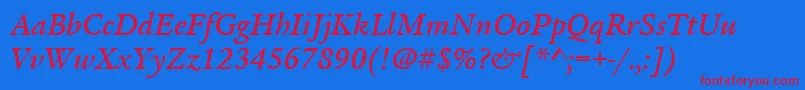 ItcLegacySerifLtMediumItalic Font – Red Fonts on Blue Background