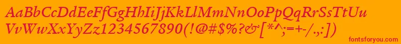 ItcLegacySerifLtMediumItalic Font – Red Fonts on Orange Background