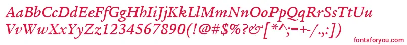 ItcLegacySerifLtMediumItalic-Schriftart – Rote Schriften auf weißem Hintergrund