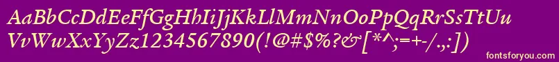 ItcLegacySerifLtMediumItalic Font – Yellow Fonts on Purple Background