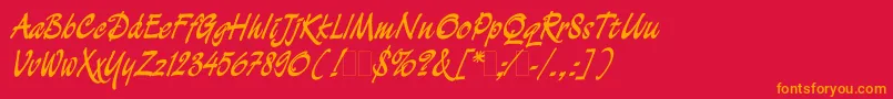 フォントDemianc – 赤い背景にオレンジの文字