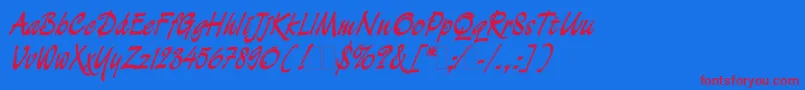 Demianc Font – Red Fonts on Blue Background