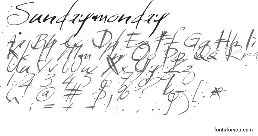 Czcionka Sundaymonday – alfabet, cyfry, specjalne znaki