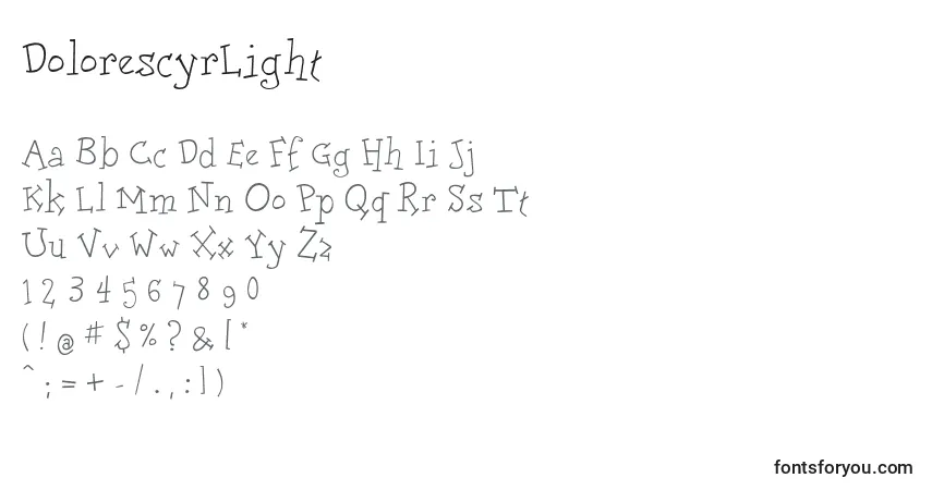 Шрифт DolorescyrLight – алфавит, цифры, специальные символы
