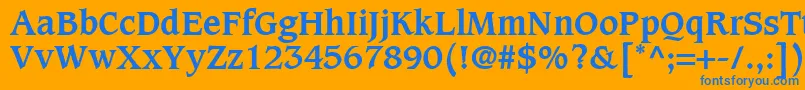 CaxtonLtBold-Schriftart – Blaue Schriften auf orangefarbenem Hintergrund