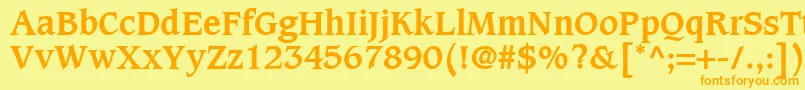 CaxtonLtBold-Schriftart – Orangefarbene Schriften auf gelbem Hintergrund