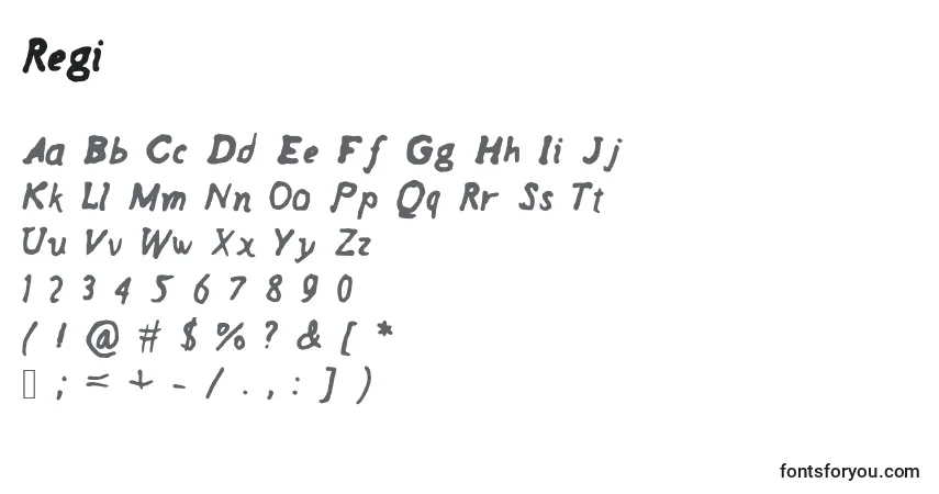 Fuente Regi - alfabeto, números, caracteres especiales