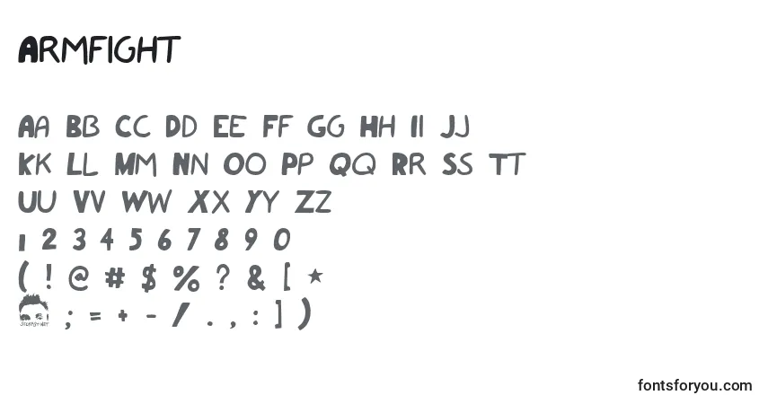 Czcionka Armfight – alfabet, cyfry, specjalne znaki
