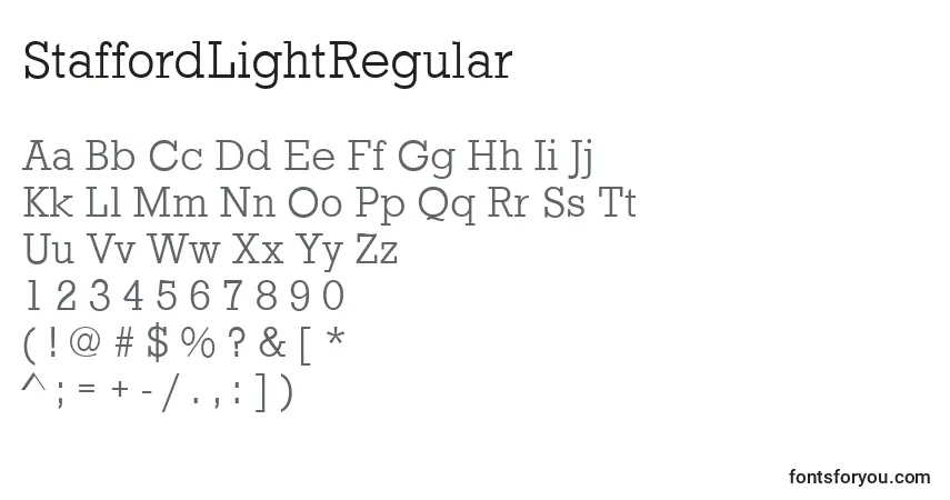 A fonte StaffordLightRegular – alfabeto, números, caracteres especiais