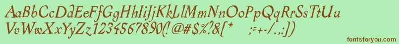 AlcoholicaItalic-Schriftart – Braune Schriften auf grünem Hintergrund