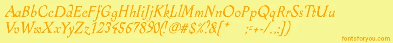 フォントAlcoholicaItalic – オレンジの文字が黄色の背景にあります。