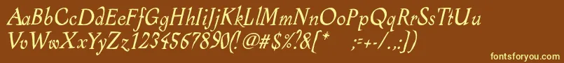 AlcoholicaItalic-fontti – keltaiset fontit ruskealla taustalla
