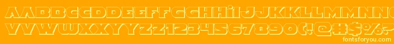 Indigodemon3D-Schriftart – Gelbe Schriften auf orangefarbenem Hintergrund