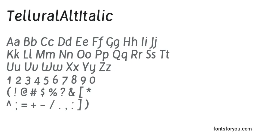 A fonte TelluralAltItalic – alfabeto, números, caracteres especiais