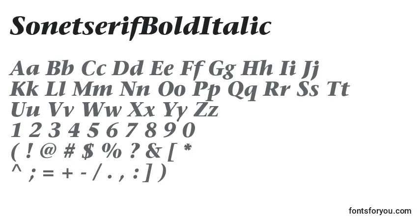 SonetserifBoldItalicフォント–アルファベット、数字、特殊文字