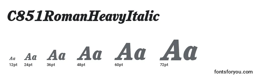 C851RomanHeavyItalic Font Sizes