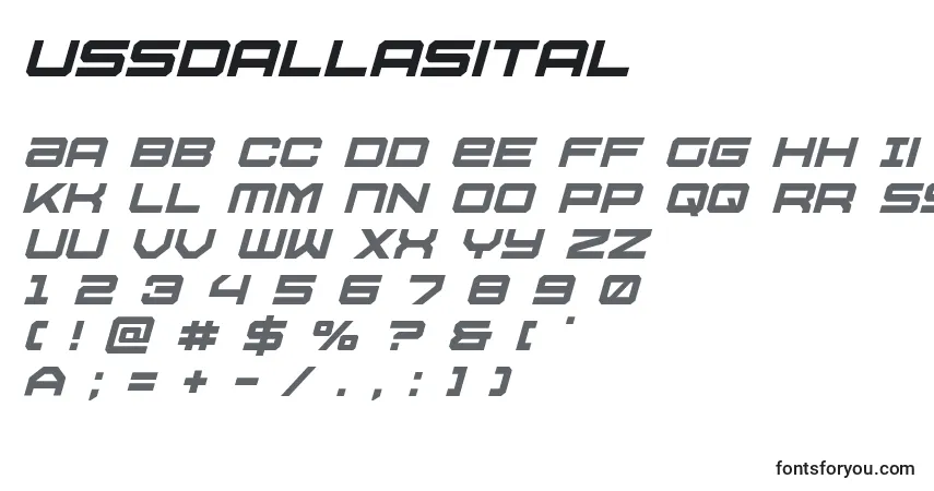A fonte Ussdallasital – alfabeto, números, caracteres especiais