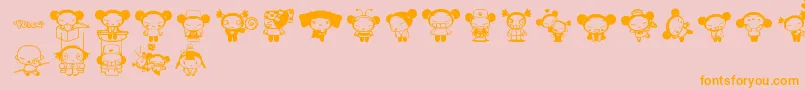 Pucca-Schriftart – Orangefarbene Schriften auf rosa Hintergrund