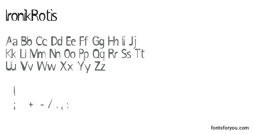 A fonte IronikRotis – alfabeto, números, caracteres especiais