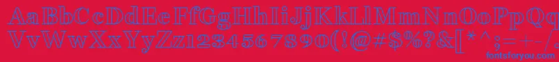 FakedesOutline-Schriftart – Blaue Schriften auf rotem Hintergrund