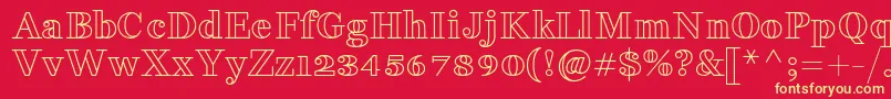 FakedesOutline-Schriftart – Gelbe Schriften auf rotem Hintergrund