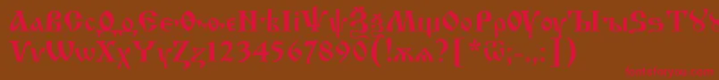 フォントIzhit62 – 赤い文字が茶色の背景にあります。