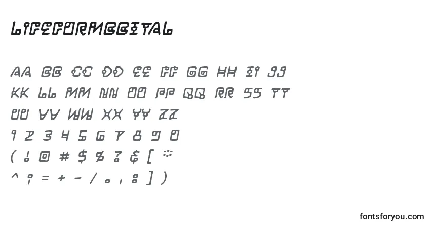 Шрифт LifeformbbItal – алфавит, цифры, специальные символы