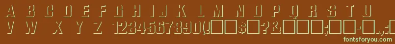 フォントWhatarelief – 緑色の文字が茶色の背景にあります。