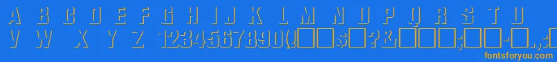 フォントWhatarelief – オレンジ色の文字が青い背景にあります。