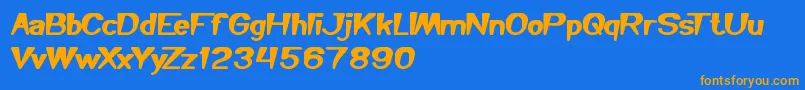 フォントYouMakeMeHappy – オレンジ色の文字が青い背景にあります。
