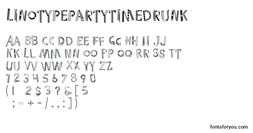 Czcionka Linotypepartytimedrunk – alfabet, cyfry, specjalne znaki