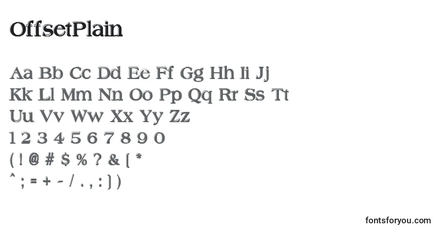 A fonte OffsetPlain – alfabeto, números, caracteres especiais